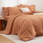 Bedsure Burnt Orange Queen Size Comforter Set - 7 Pieces Solid Queen Bed in a Bag, Queen Bed Set Burnt Orange with Comforters, Sheets, Pillowcases & Shams