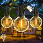 Yuusei LED Outdoor String Lights 50Ft, Mains Powered Festoon Lights with 25+1 Shatterproof Plastic Bulbs, Weatherproof Globe Garden String Lights for Patio, Wedding, Backyard, Party, Terrace