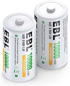 EBL D Size Rechargeable Batteries D Cell 10000mah NiMH Battery, 2 Counts