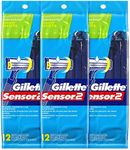 Gillette Sensor2 Pivoting Head + Lubrastrip Men's Disposable Razors, 12 Count (Pack of 3, Total 36 Razors)