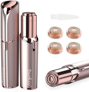 tuokiy Battery Operated Facial Hair Remover for Women, 4 Replacement Heads | Facial hair removal for women, LED reveals fine hairs, Face shaver for peach fuzz/Upper/Lip/Chin, On-the-Go, Rose Gold
