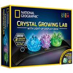 National Geographic Crystal Growing Kit - 3 Vibrant Coloured Crystals to Grow with Light-Up Display Stand & Guidebook, includes 3 Real Gemstone Specimens Including A Geode & Green Fluorite