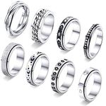 8/6Pcs Fidget Rings for Women Men Spinner Anxiety Rings Moon Star Celtic Stress Relieving Stainless Steel Ring for Anxiety Couple Rings Wedding Promise Rings Set Valentine's Day Gift(9)