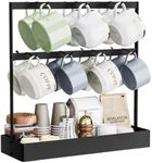 Coffee Mug Holder with Hooks, 14 Capacity Coffee Cup Holder for Countertop, 2 Tier Mug Tree Holder Rack with Storage Base for Coffee Pod, Sugar Bags, Paper Cups, Gifts for Coffee Lover