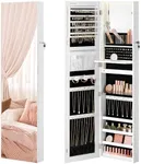 SONGMICS 55 Inches Tall Spacious Jewelry Cabinet, Jewelry Armoire with Light-Up Interior Mirror, Wall or Door Mounted Jewelry Storage Organizer, Lockable, Gift Idea, Cloud White UJJC032W01