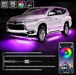 Exterior Car Underglow LED Strip Lights, 16 Million Colors Neon Accent Lights Kit, Multicolor RGB Sound Actived Underbody System Lights - Wireless Bluetooth APP Control, DC 12-24V(2×47inch+2×35inch)