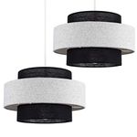 Pair of - Modern Cylinder Ceiling Pendant Light Shades in a Black & Grey Herringbone Finish