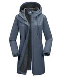 33,000ft Women’s Waterproof Jacket with Hood Ladies Softshell Jacket Fleece Lined Windbreaker 8000MM Raincoat Long Waterproof Coats for Outdoor Walking, Grayish Blue XL