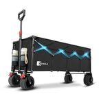 Sunula 400L Folding Festival Trolley, 440LB Capacity Heavy Duty Collapsible Beach Wagon with Big All-Terrain Wide Wheels, Drink Holders, Brake, Foldable Outdoor Cart for Garden Camping, Black