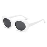 Long Keeper Retro Sunglasses Unisex – Vintage Oval Sunglasses Clout Goggles Retro White Gogy Glasses for Women Men - Kurt Cobain