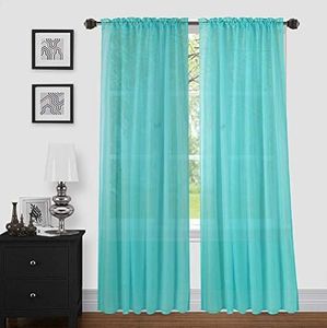 Sapphire Home Turquoise Sheer Curtains - 2 Panels Set, 54" x 108", Transparent, Light Filtering Privacy Voile Drapes, Sheer Window Curtains for Living Room, Bedroom, Kitchen, Dining Room - Turquoise