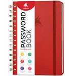 Clever Fox Password Book Spiral – Internet Address & Password Organizer with Laminated Alphabetical Tabs – Password Keeper Journal – Hardcover, Medium Size, 6.1x7.7” (Red)