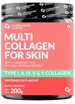 Carbamide Forte Hydrolyzed Multi Collagen Powder With Marine Collagen, All 5 Types of Collagen Peptides Included - TYPE I, II, III, V, X Collagen Supplements for Women & Men, Watermelon Flavor - 200g