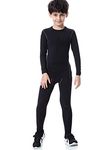 LNJLVI Boys Long Sleeve Top Pants Set Thermal Set Underwea Base Layer Compression Leggings and Shirts (Black,30/12-13Years)