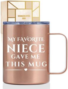 Onebttl Aunt Gifts from Niece, Insulated Stainless Steel Coffee Mug with Lid and Handle (12 oz), Auntie gifts for Mother's Day, Birthday, Christmas, Rose gold, My favorite niece gave me this mug