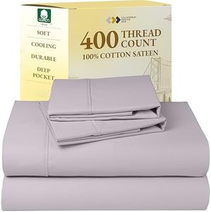 California Design Den Queen Sheet Set - Soft 400 Thread Count Sateen, Natural 100% Cotton Sheets for Queen Size Bed, Deep Pockets for a Snug Fit, Durable Bedding Set - Dusky Lavender Gray