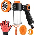 Upgrade Dog Washing Hose Attachment, 8 Spray Patterns Dog Wash with 3.5oz 100cc Soap Dispenser, Dog Washing Gloves, Dog Bath Brush, Suitable for Watering Plant, Patio, Cleaning, Showering Pet