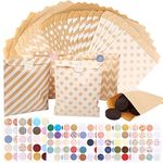 125 Pcs Kraft Paper Bags with 144 Pcs Stickers, Small Kraft Paper Gift Bags for Chocolate Cookies Christmas Wedding