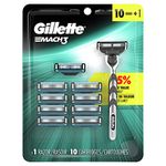 Gillette Mach3 Mens Razor, Includes 1 Handle, 10 Razor Blade Refills