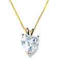 18K Luxury Diamond HEART Solitaire Necklace 8mm HANDMADE WOMAN'S DAY 18k SOLID Yellow Gold Heart Pendant Necklace 18" Love Heart Neckless Girlfriend Ladies Women's Day Gift Heart Diamond Jewelry 1.5ct