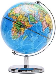 Exerz 20cm World Globe - Educational/Geographic/Modern Desktop Decoration - Stainless Steel Arc and Base - for School, Home, and Office (20cm Blue Political)