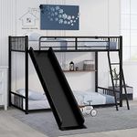 IRONIC HOUSE Metal Bunk Beds Twin Over Twin with Slide for Kids, Heavy Duty Twin Bunk Beds with Ladder for Girls Boys, No Box Spring Required,Black