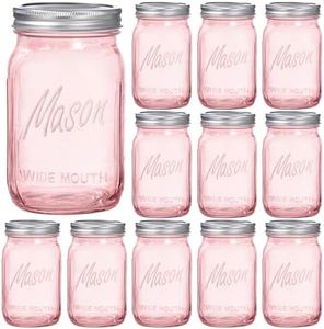 Rubtlamp Pink Mason jar 32 oz, 12 Pack Glass Jars - Wide Mouth Mason Jars with Airtight Lids for Pickling, Fermenting, Food Storage&DIY Crafts, Microwave & Dishwasher Safe