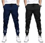 RIKSAW Men's Track Pant | Regular Fit Polyester Track Pant | Sweatpants for Men | Trouser, Pajama | Gym | Yoga-Regular Fit with Two Side Zipper Pockets (in, Alpha, XL, Regular, Navy Blue & Black)