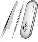 BEZOX Blackhead Remover Tools ALL Stainless Steel – Set of Blackhead Tweezers and Ance Needle with Comedone Extractor, High Temperature Disinfection, Never Rust – Easy Remove Pimples, Blackheads, Zit