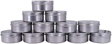 Healthcom 6-Ounce 12 Pack 180ml Empty Silver Round Aluminum Tin Cans Screw Top Metal Tins Aroma Hair Wax Tins Cosmetic Container Organization for Accessories DIY Beauty Salve Crafts Spice Candles, Silver, 150ml