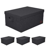 DOUBLE R BAGS Foldable Storage Bin Box with Lid Cover and Handle Room Organizer for Clothes Toys blanket Books Living Room Bedroom Nursery Closet Office and Other Supplies (Medium Black, 4)