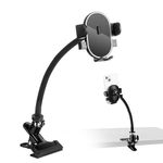 ROCKFREE Clip Phone Holder for Desk,Table,Desktop Baffle,Flat Surface,Strong Pipe,Pole,Music Stand,with Long Adjustable Gooseneck Arm Cell Phone Clamp Mount, Compatible with All 4-7” Smartphone