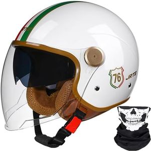 Casco De Motocicleta Vespa, Medio Casco Retro De Motocicleta De Cara Abierta 3/4 con Doble Visera, para Hombres Y Mujeres, Scooter ATV Cruiser Casco Aprobado por ECE/Dot 5,M56-57cm