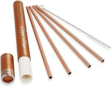 Copper Drinking Straws Gift Set- 8.5 inch Long Authentic Handcrafts Copper Straws with Cleaning Brush for Moscow Mule Mug (Set of 4)