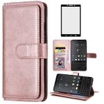 Asuwish Case for BlackBerry KEY2, Leather Wallet Stand Phone Case with Glass Film Screen Protector, 10 Card Slots, Rose Gold