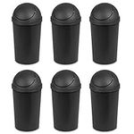 Sterilite 10839006 12-Quart Round Swing-Top Wastebasket, 6-Pack, Black