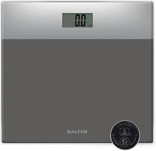Salter Digital Bathroom Scale – Easy Read LCD Display, 180 kg/ 28 st Capacity, Instant Read Step On Activation, Battery Included, Neat Storage, 15 Year Guarantee, Two Tone Design, Silver/Grey