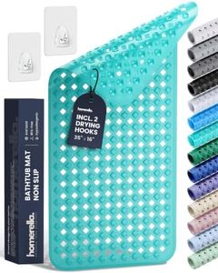 Bathtub Mat Non Slip 35x16 - homerella® Bath Mat Incl. Hooks for Drying, Extra Long, 100% BPA Free, Shower Mat Non Slip Anti Mold, Machine Washable, Shower Mats for Inside Shower Mildew Resistant