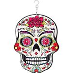 Sugar Skull Wind Spinner Hanging,Kinetic 3D Mandala Wind Catchers Sculptures Sparkly Decor,Metal Candy Skeleton Outdoor Spinners Garden Yard Art Ornament for Day of The Dead,Día de Muertos,Halloween