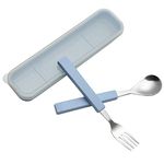 VANRA 2-Piece Children Flatware Set 18/10 Stainless Steel Child Tableware Set Silver Cutlery Set Silverware Dinner Utensils Spoon Fork Set with Travel Case for Kids Toddlers (Chrome Finished) (Blue)