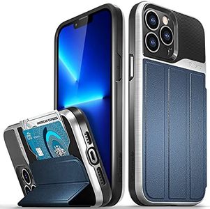 VENA Wallet Case Compatible with Apple iPhone 13 Pro Max (6.7inch), vCommute (Military Grade Drop Protection) Flip Leather Cover Card Slot Holder with Kickstand (Blue)