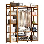 LEOPAX Natural Bamboo Multipurpose 3 Layer Clothing Garment Rack Free Standing Clothes Coat Hanger, Portable Wardrobe Closet Organizer (Size - 140x30x150cm)