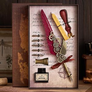 XUBX Juego de caligrafía, Conjunto de Bolígrafo y Tinta Pluma Caligrafía Escritura con 2 Pluma estilográfica, 12pcs Plumillas, 1 base de plumilla, herramienta para sobres, tinta