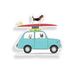 Dog Surfing on Car Sticker Beach Ocean Surf Cooler Laptop Vehicle Window Bumper Vinyl Decal Graphic