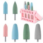 MelodySusie 6Pcs Polish Pedicure Nail Drill Bits with 16 Holes Bits Holder Set, Silicone Rubber Drill Bit for Pedicure Manicure Gel Grinding and Polishing, Pink