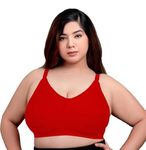 MAP DEAL® Regular & plus Size Women Full Coverage Cotton Broad Belt Bra, Women’s Full Figure Magic Lift plus Size Seamless Wire free Back Close Bra.Red 50_C