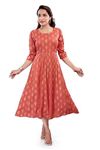 Mom&Bae Cotton Women's Rayon Printed Flared Anarkali Maternity Dress, Feeding Kurti With Concealed Zip (Xl, Orange)