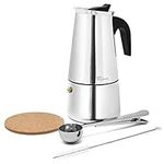 joeji's Kitchen Stovetop Espresso Maker Cafetiere 300ml / 6 Cups Moka Pot - Stainless Steel Italian Style Coffee Maker For Stronger Espresso