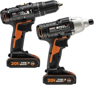 Worx 20V Cordless Combi Drill & Impact Driver Kit – 2 Batteries, Charger, Bag