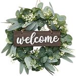 Dremisland Wreath for Front Door 18" Green Eucalyptus Wreath -Farmhouse Welcome Sign Festival Ornaments Home Decor | Ideal Spring & Summer Decorating for Home Front Door and Window Outdoor (Brown)